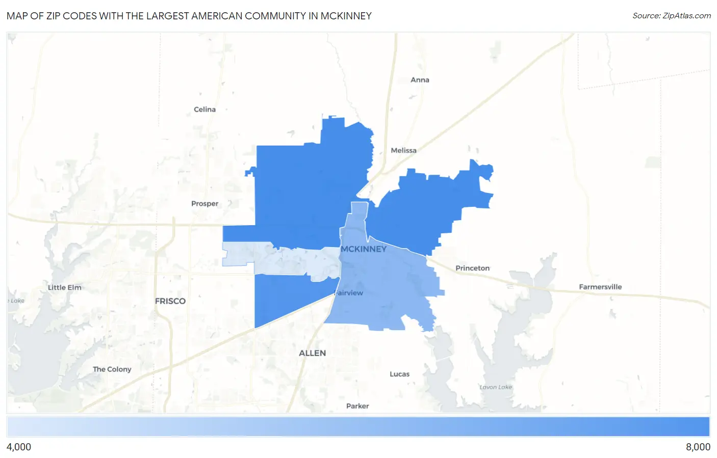 Zip Codes with the Largest American Community in Mckinney Map
