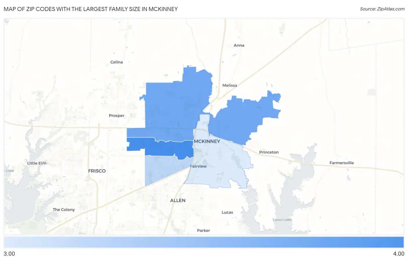Zip Codes with the Largest Family Size in Mckinney Map