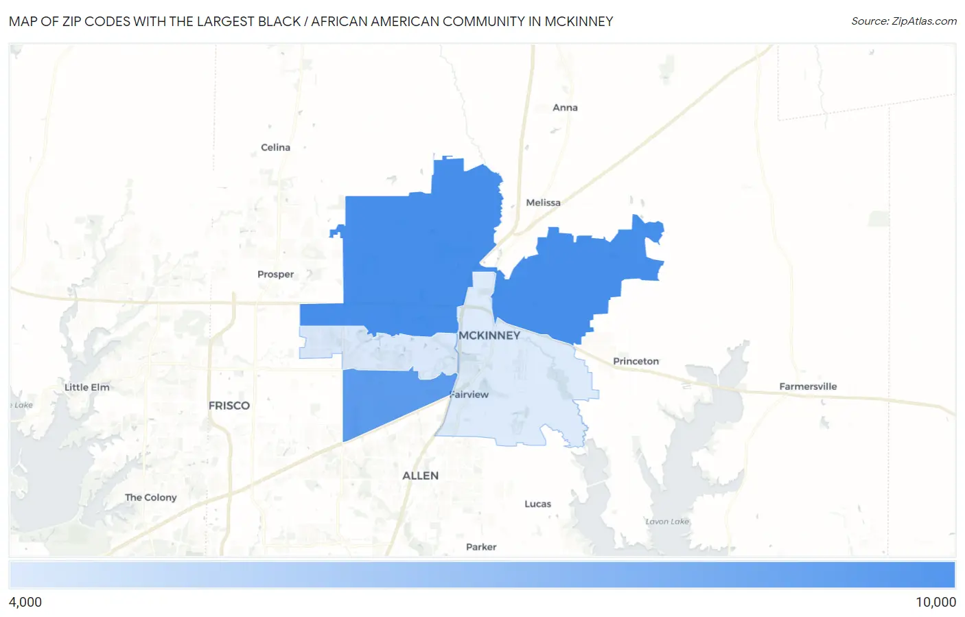 Zip Codes with the Largest Black / African American Community in Mckinney Map