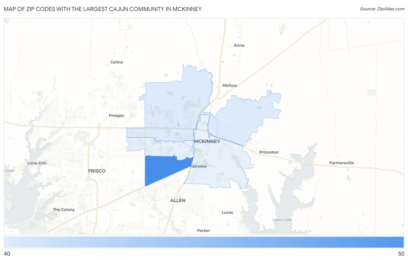 Zip Codes with the Largest Cajun Community in Mckinney Map