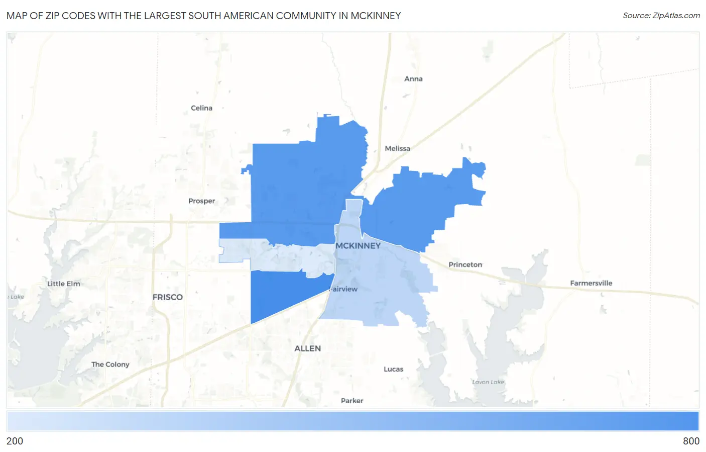Zip Codes with the Largest South American Community in Mckinney Map