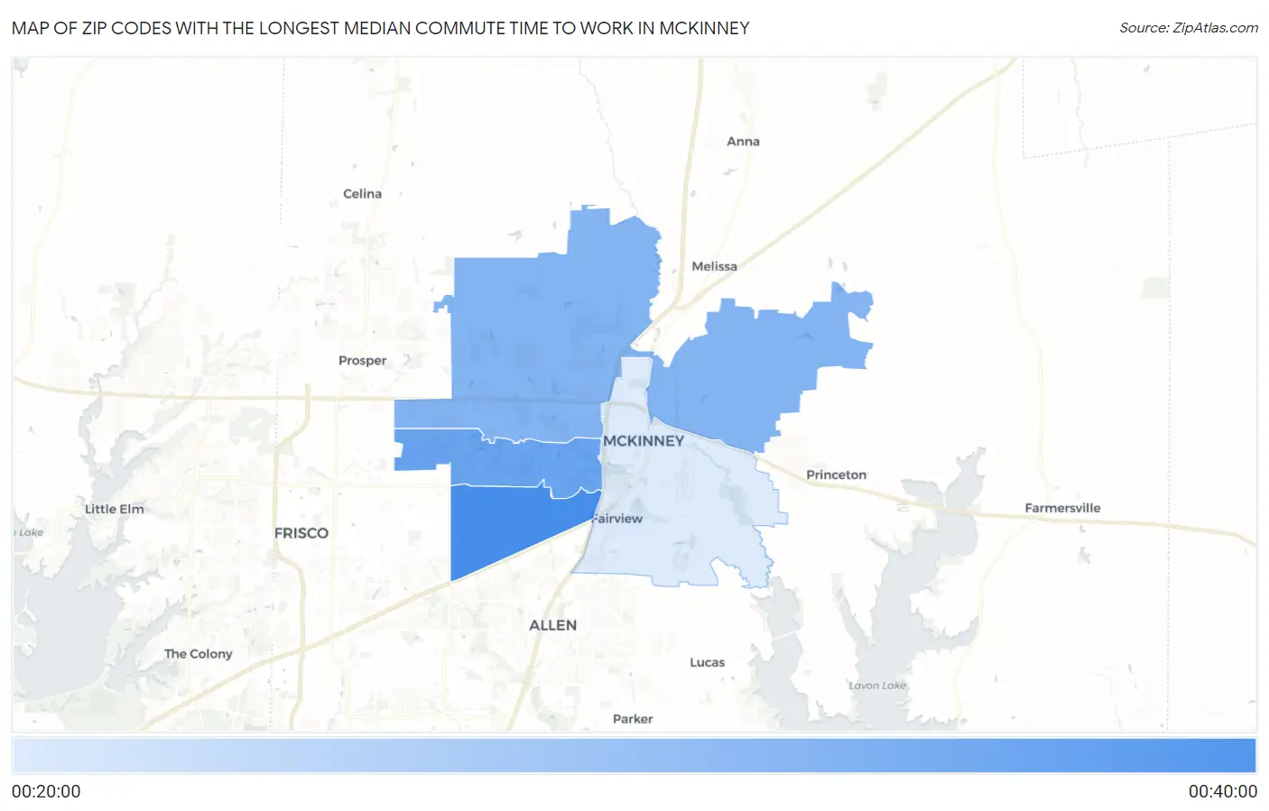 Zip Codes with the Longest Median Commute Time to Work in Mckinney Map