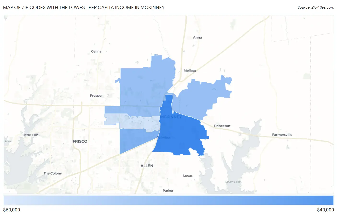 Zip Codes with the Lowest Per Capita Income in Mckinney Map