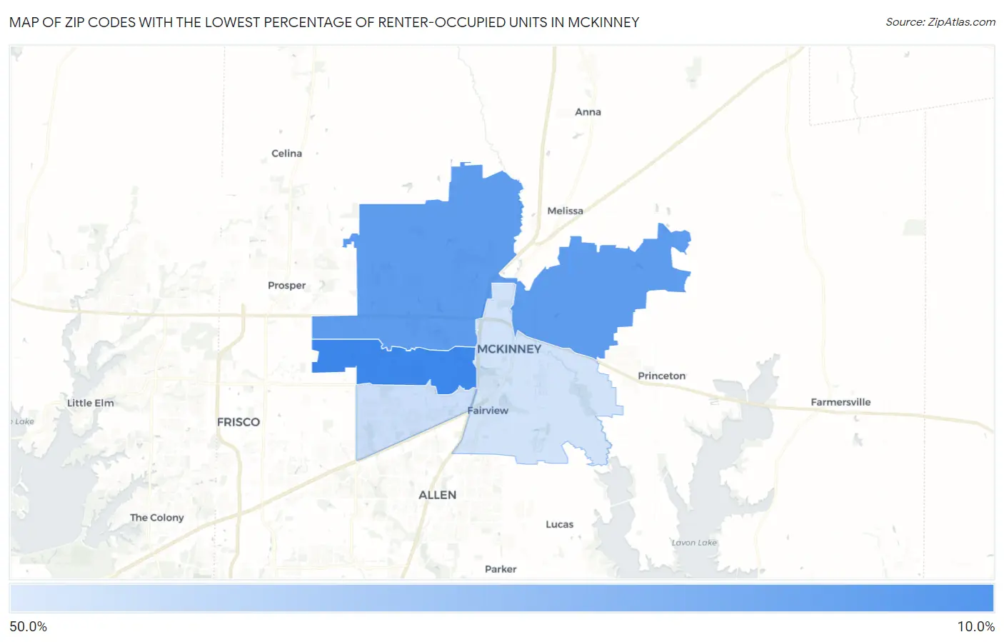 Zip Codes with the Lowest Percentage of Renter-Occupied Units in Mckinney Map
