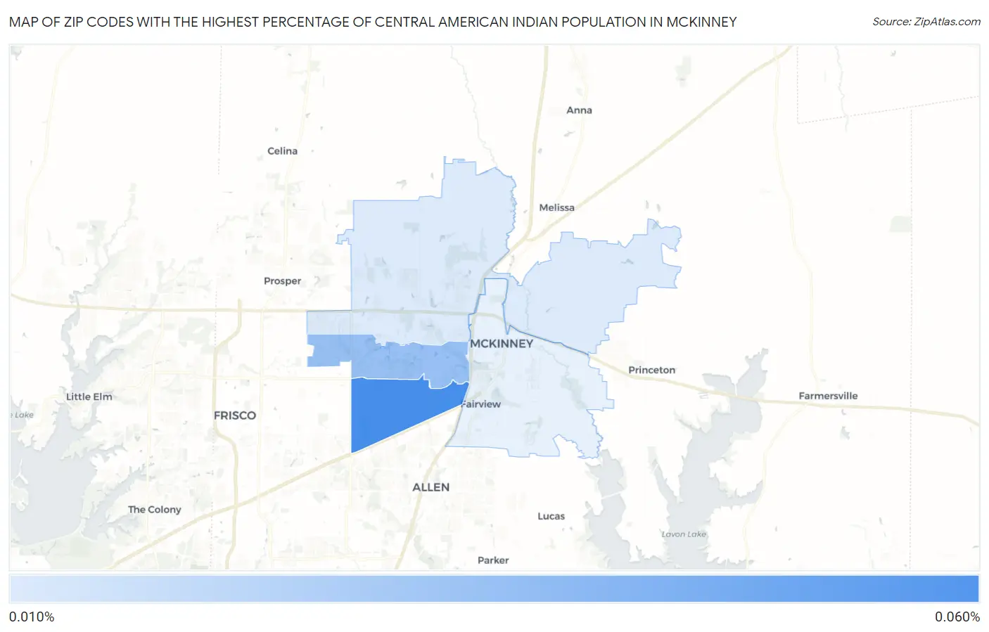 Zip Codes with the Highest Percentage of Central American Indian Population in Mckinney Map