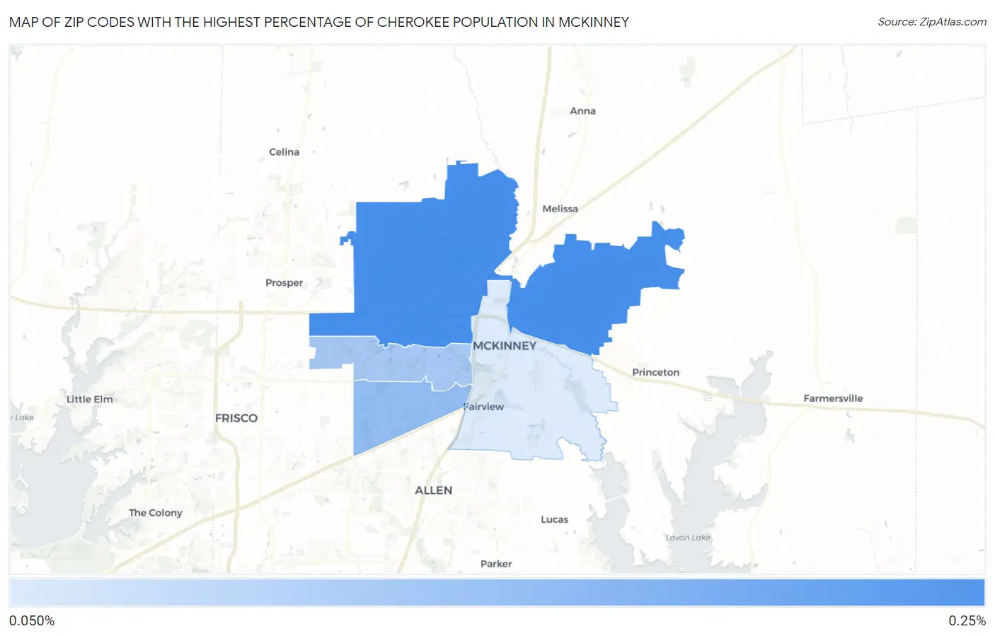 Zip Codes with the Highest Percentage of Cherokee Population in Mckinney Map