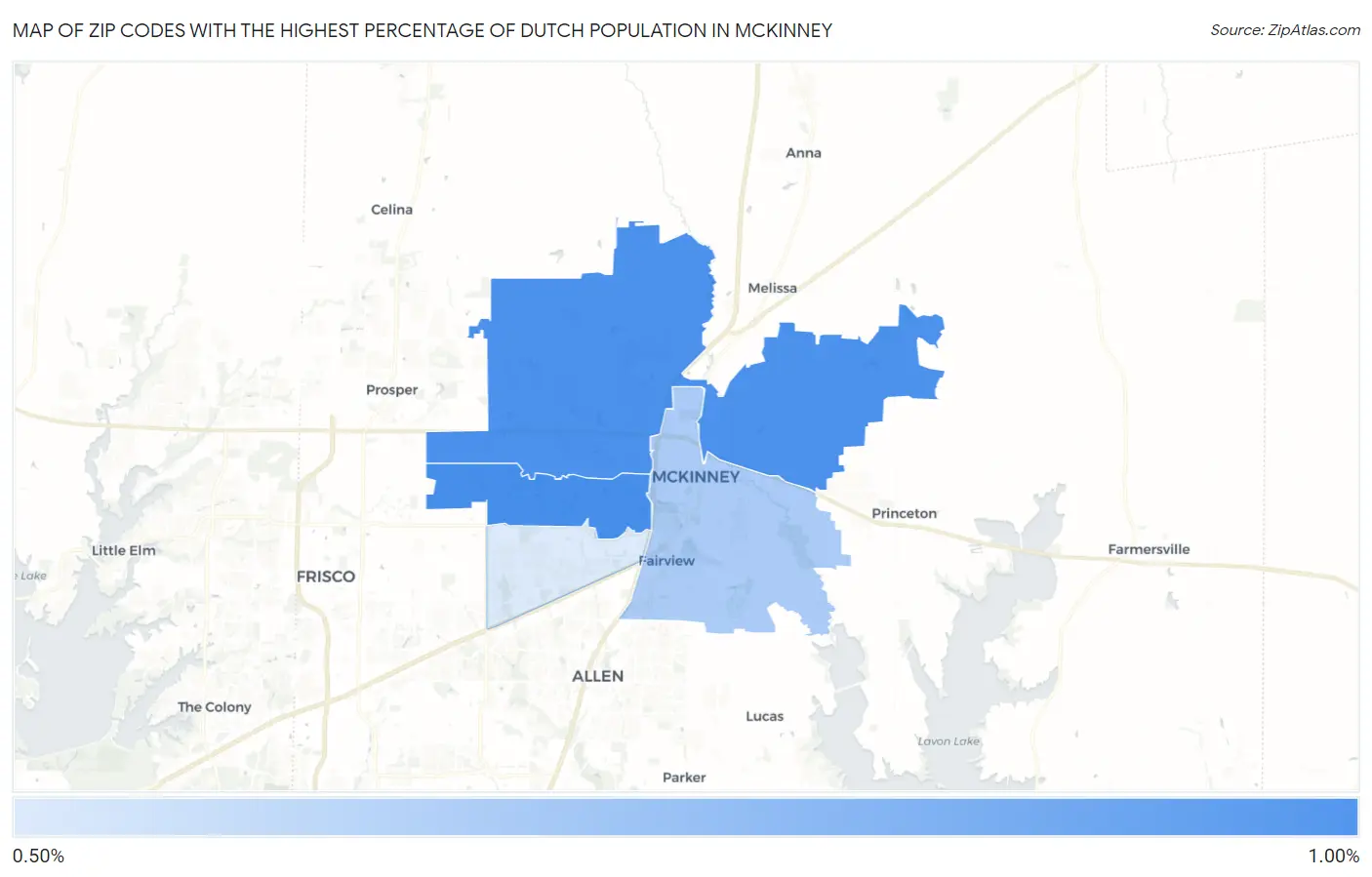 Zip Codes with the Highest Percentage of Dutch Population in Mckinney Map