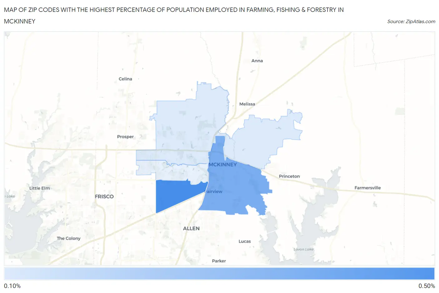 Zip Codes with the Highest Percentage of Population Employed in Farming, Fishing & Forestry in Mckinney Map