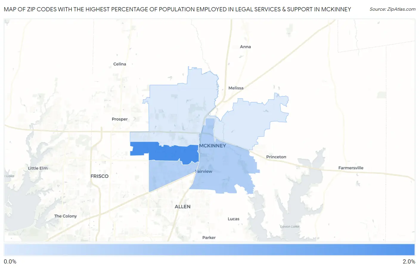 Zip Codes with the Highest Percentage of Population Employed in Legal Services & Support in Mckinney Map
