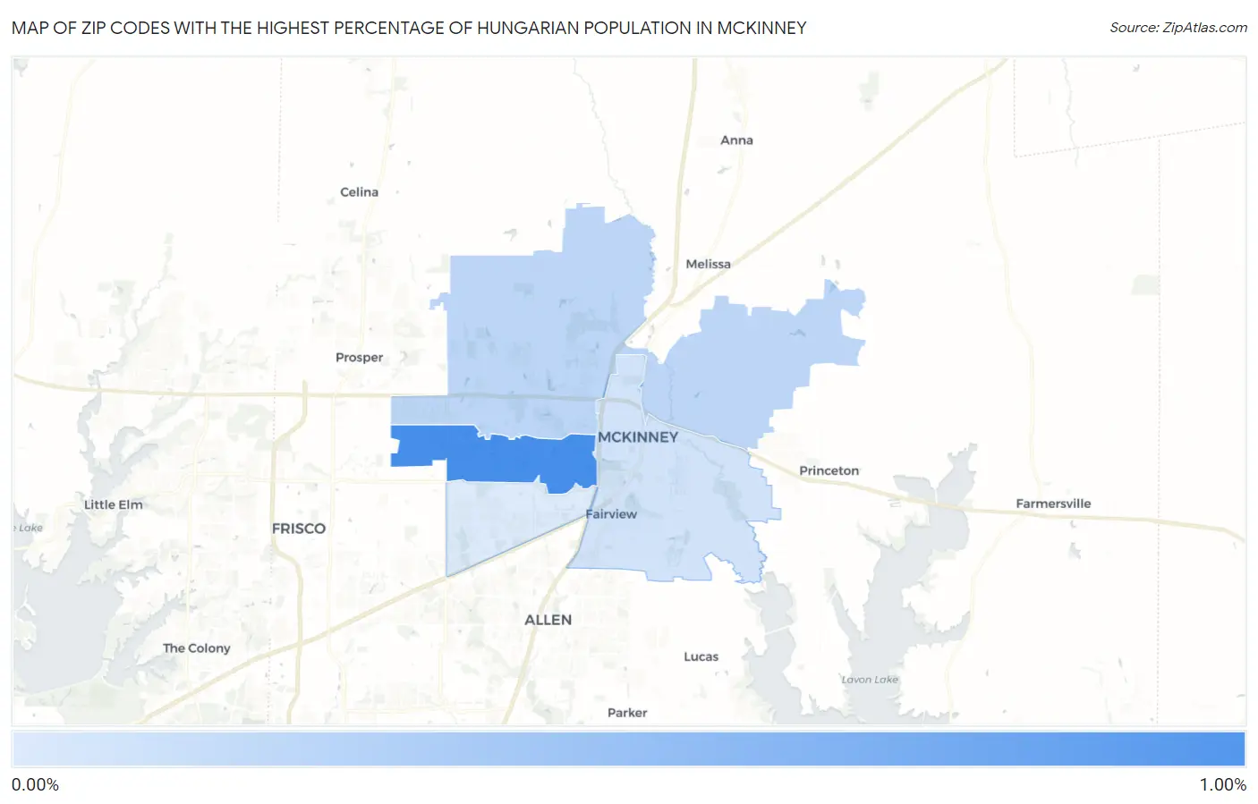 Zip Codes with the Highest Percentage of Hungarian Population in Mckinney Map