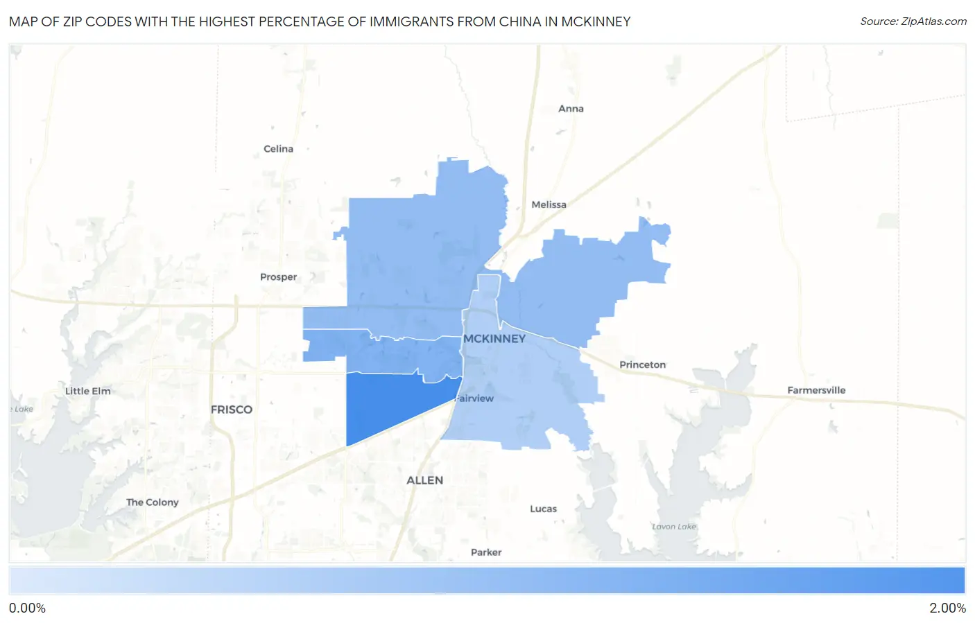 Zip Codes with the Highest Percentage of Immigrants from China in Mckinney Map