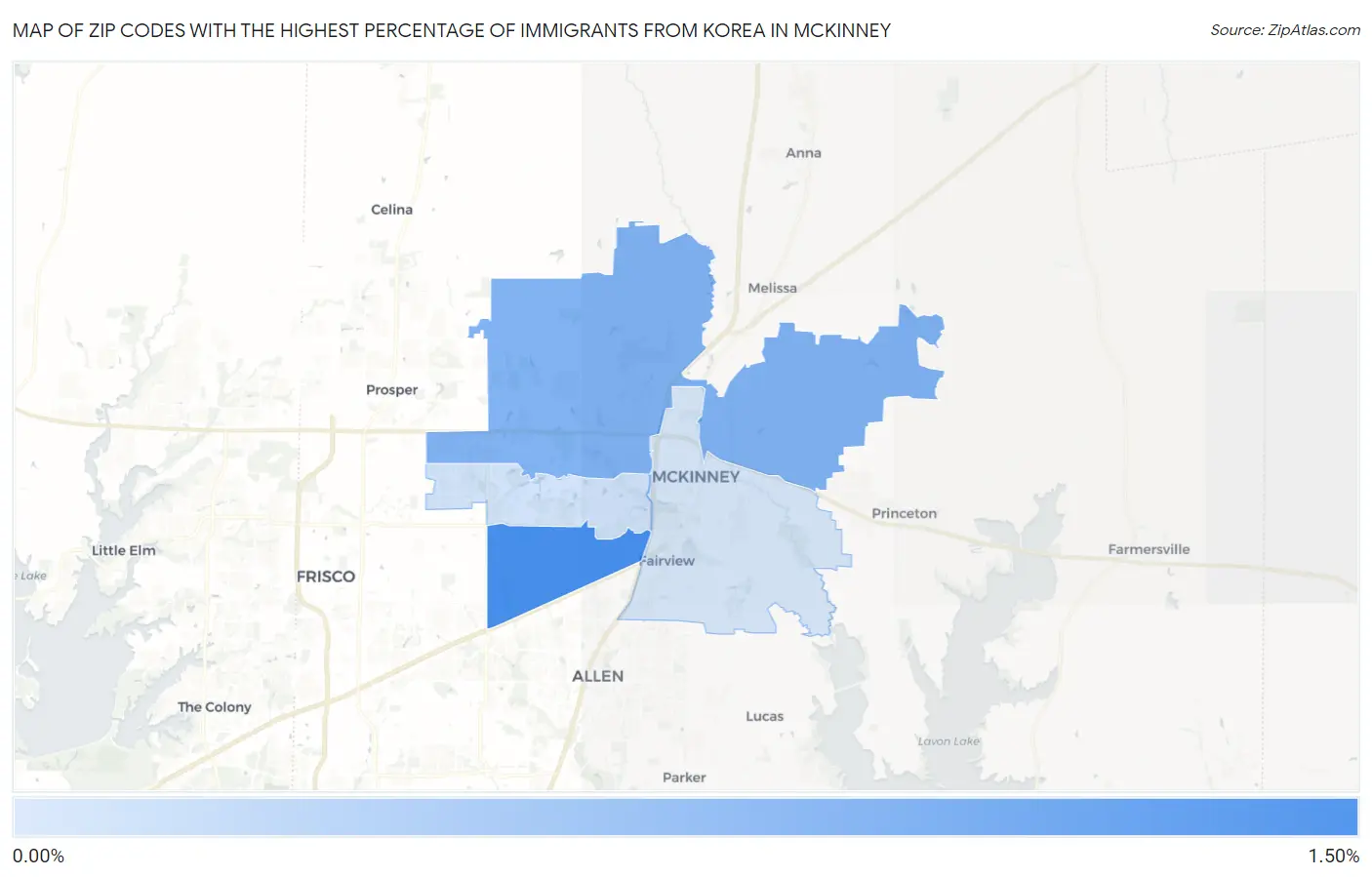 Zip Codes with the Highest Percentage of Immigrants from Korea in Mckinney Map
