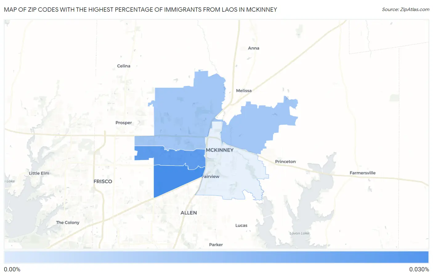Zip Codes with the Highest Percentage of Immigrants from Laos in Mckinney Map