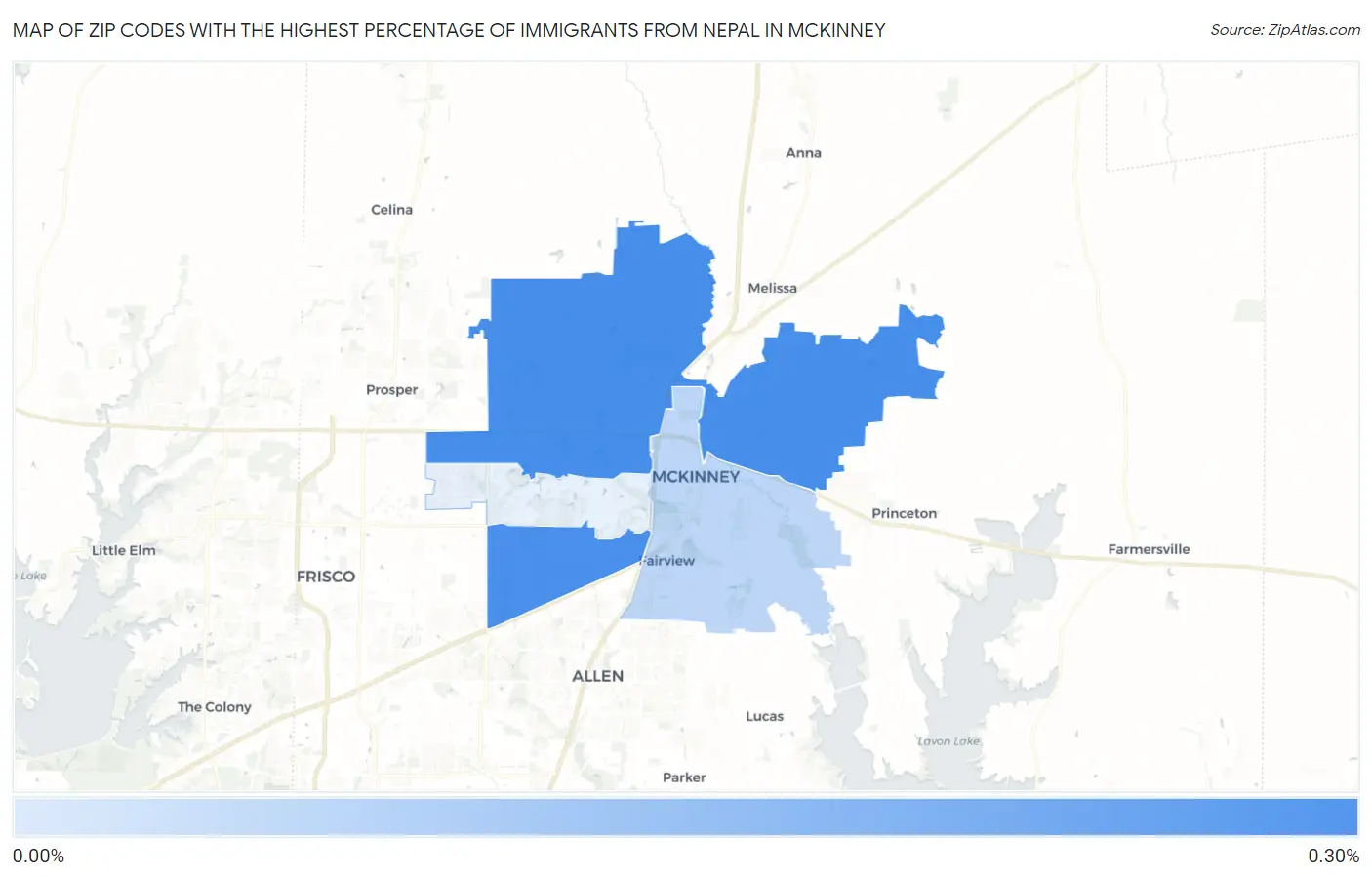 Zip Codes with the Highest Percentage of Immigrants from Nepal in Mckinney Map