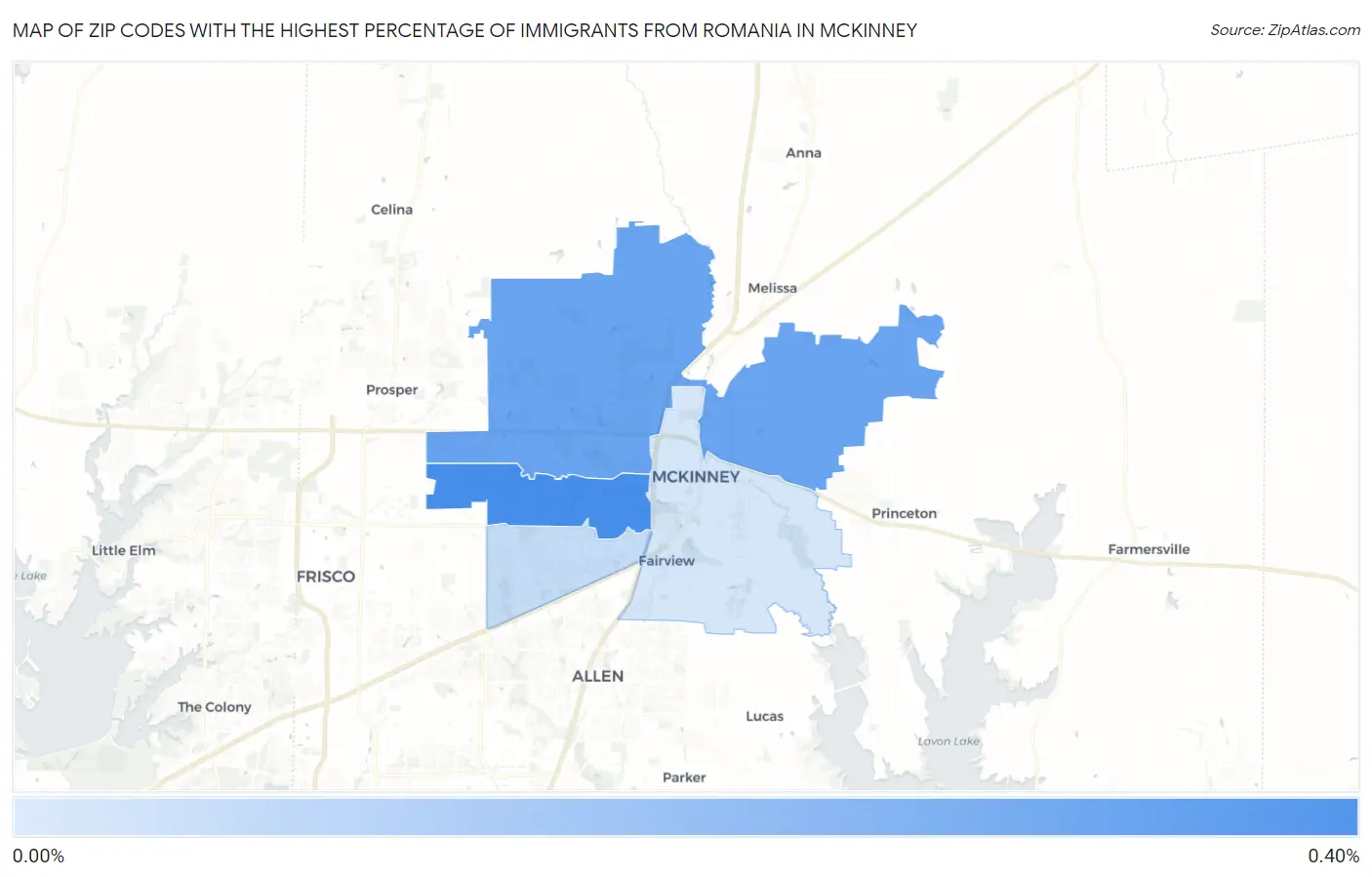 Zip Codes with the Highest Percentage of Immigrants from Romania in Mckinney Map
