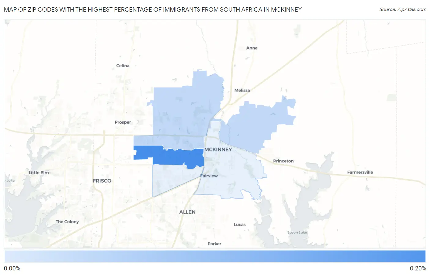 Zip Codes with the Highest Percentage of Immigrants from South Africa in Mckinney Map