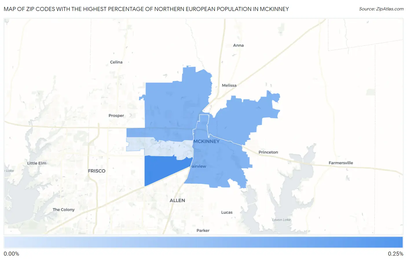Zip Codes with the Highest Percentage of Northern European Population in Mckinney Map