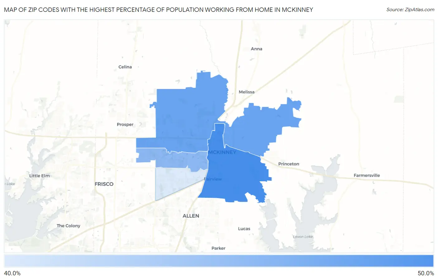 Zip Codes with the Highest Percentage of Population Working from Home in Mckinney Map
