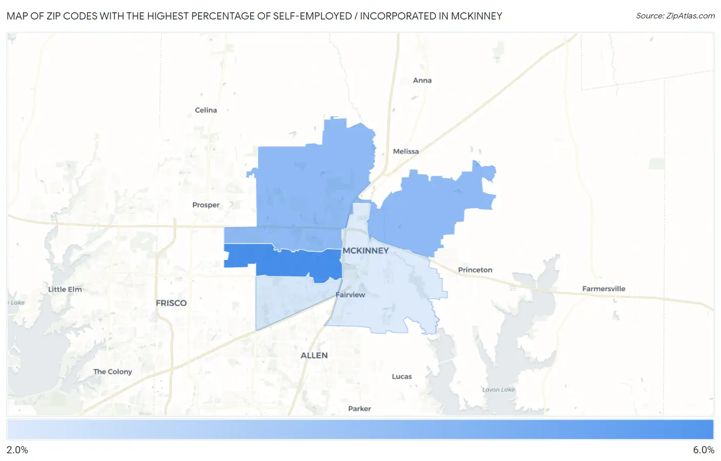 Zip Codes with the Highest Percentage of Self-Employed / Incorporated in Mckinney Map