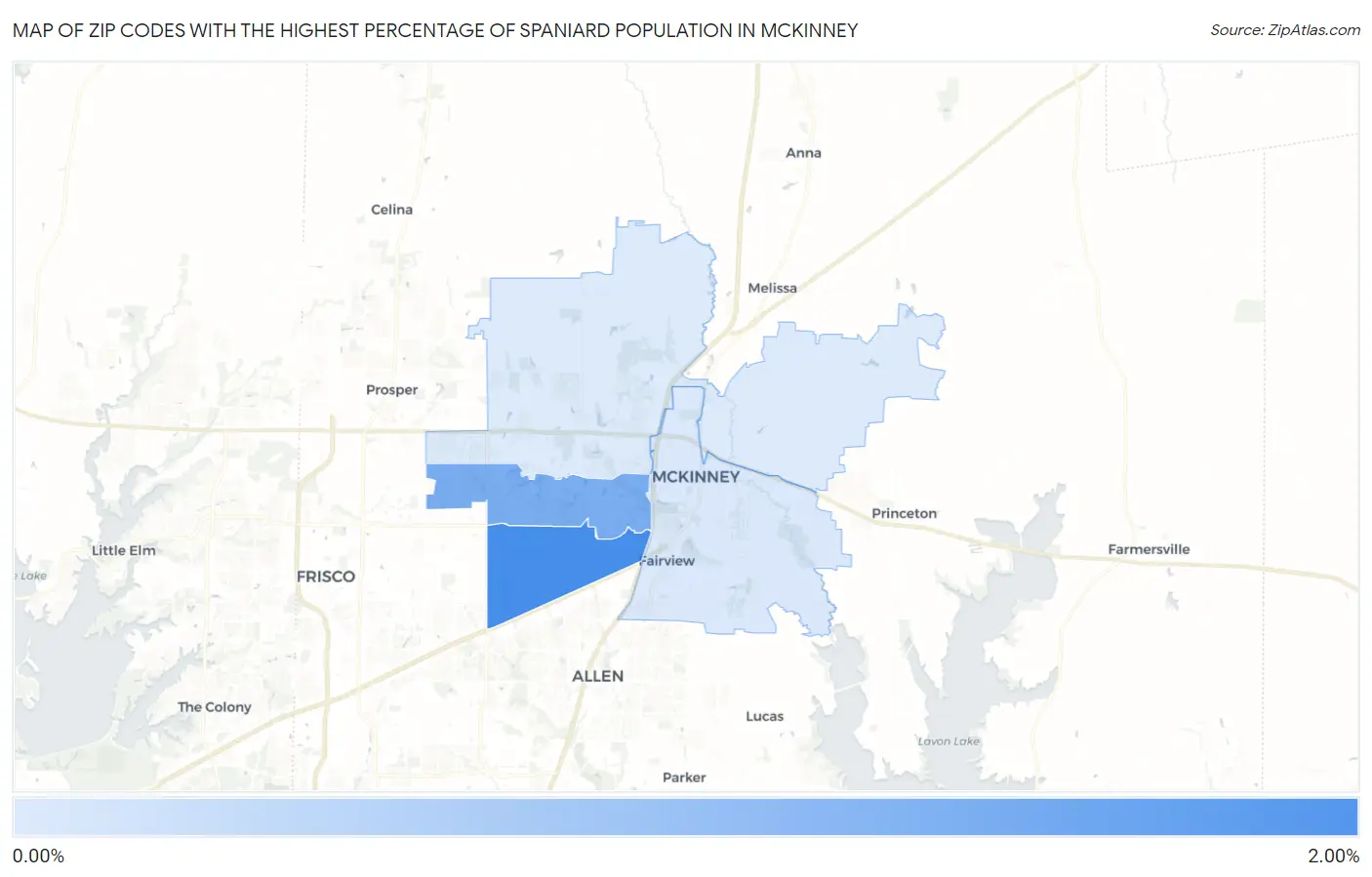 Zip Codes with the Highest Percentage of Spaniard Population in Mckinney Map
