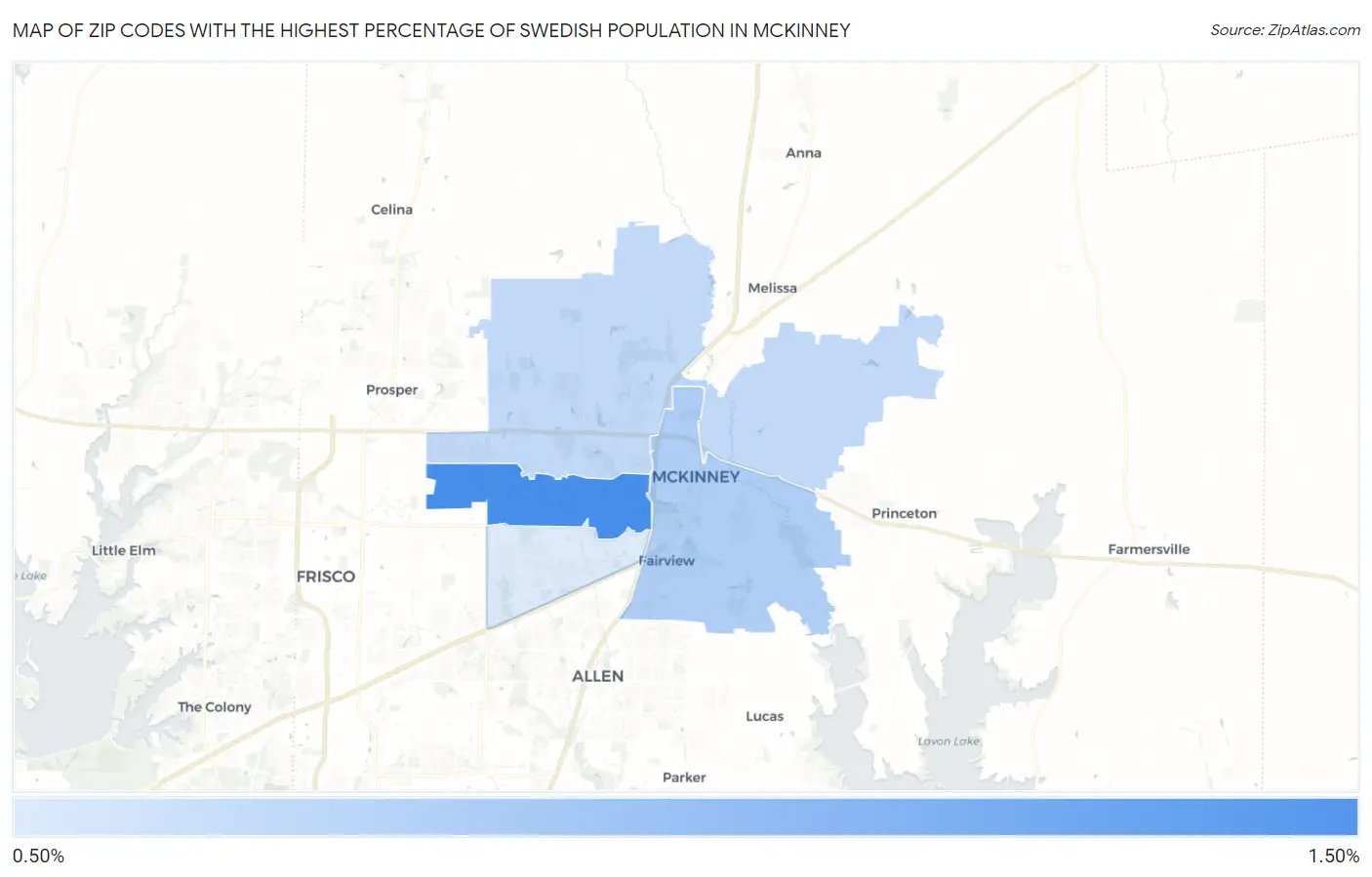 Zip Codes with the Highest Percentage of Swedish Population in Mckinney Map