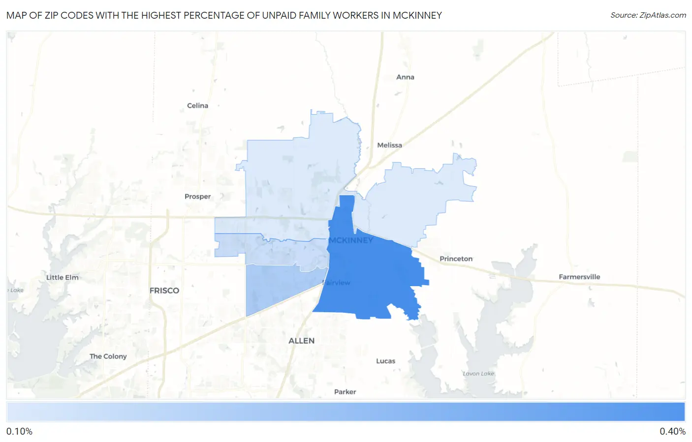 Zip Codes with the Highest Percentage of Unpaid Family Workers in Mckinney Map