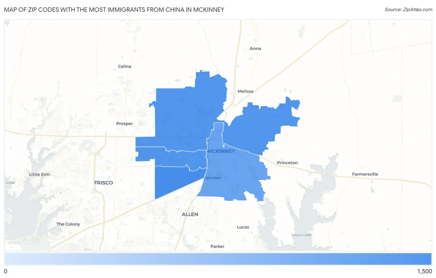 Zip Codes with the Most Immigrants from China in Mckinney Map