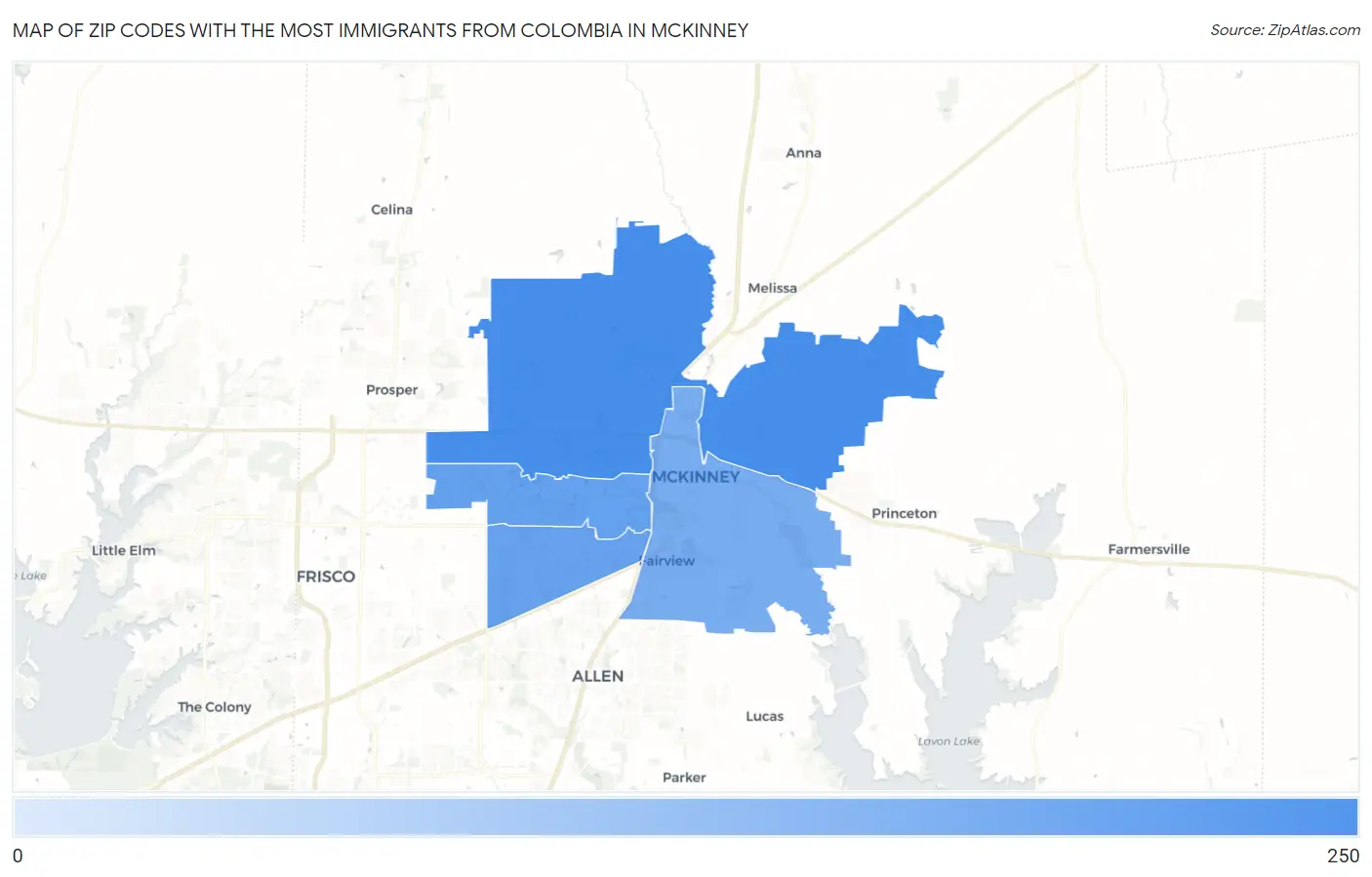 Zip Codes with the Most Immigrants from Colombia in Mckinney Map