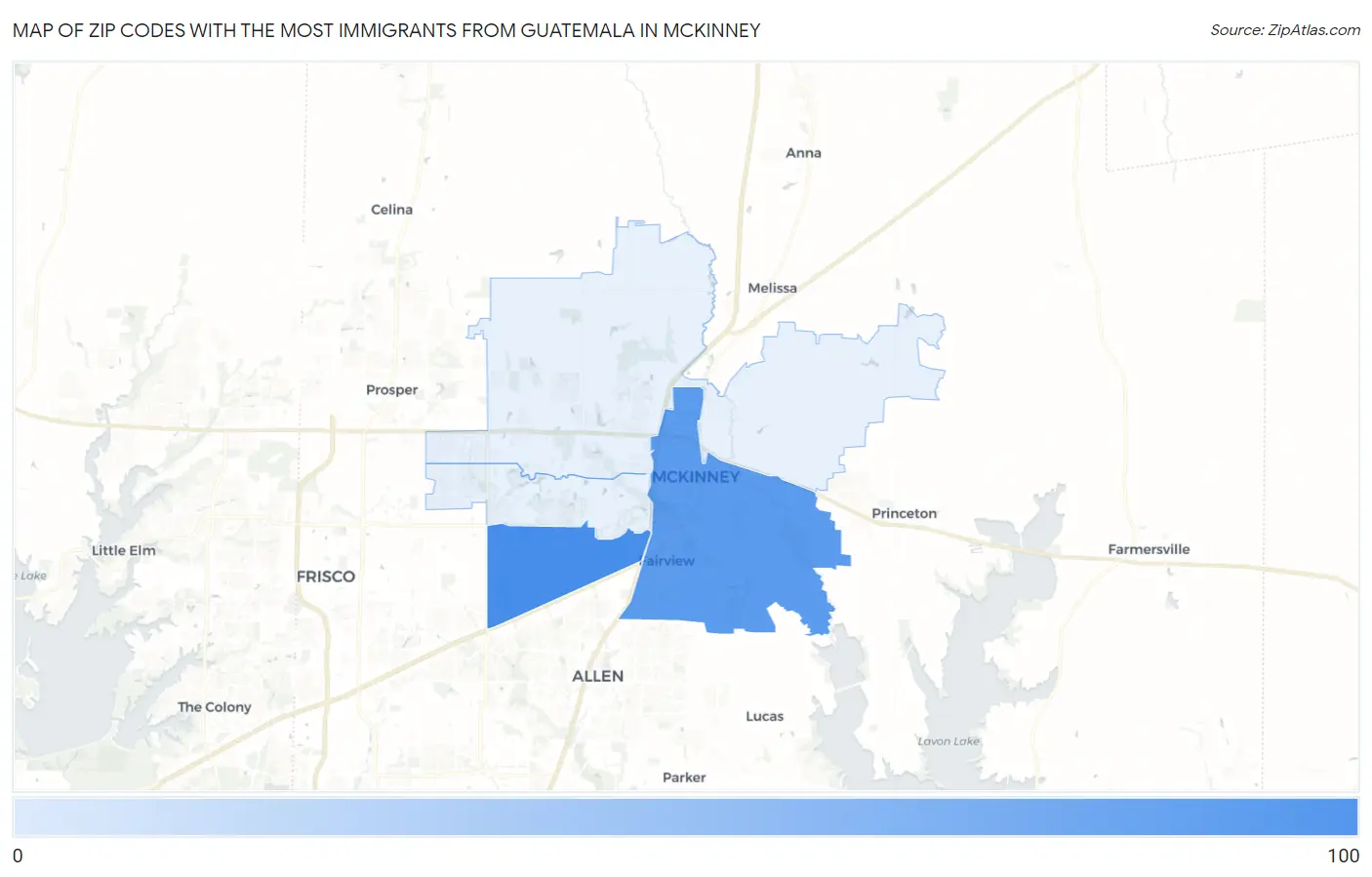 Zip Codes with the Most Immigrants from Guatemala in Mckinney Map