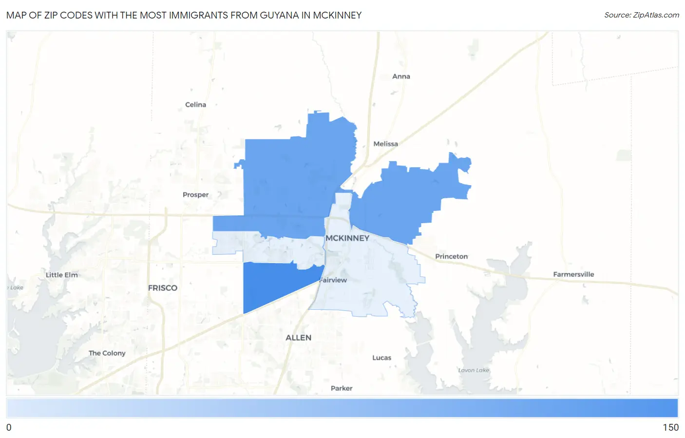 Zip Codes with the Most Immigrants from Guyana in Mckinney Map