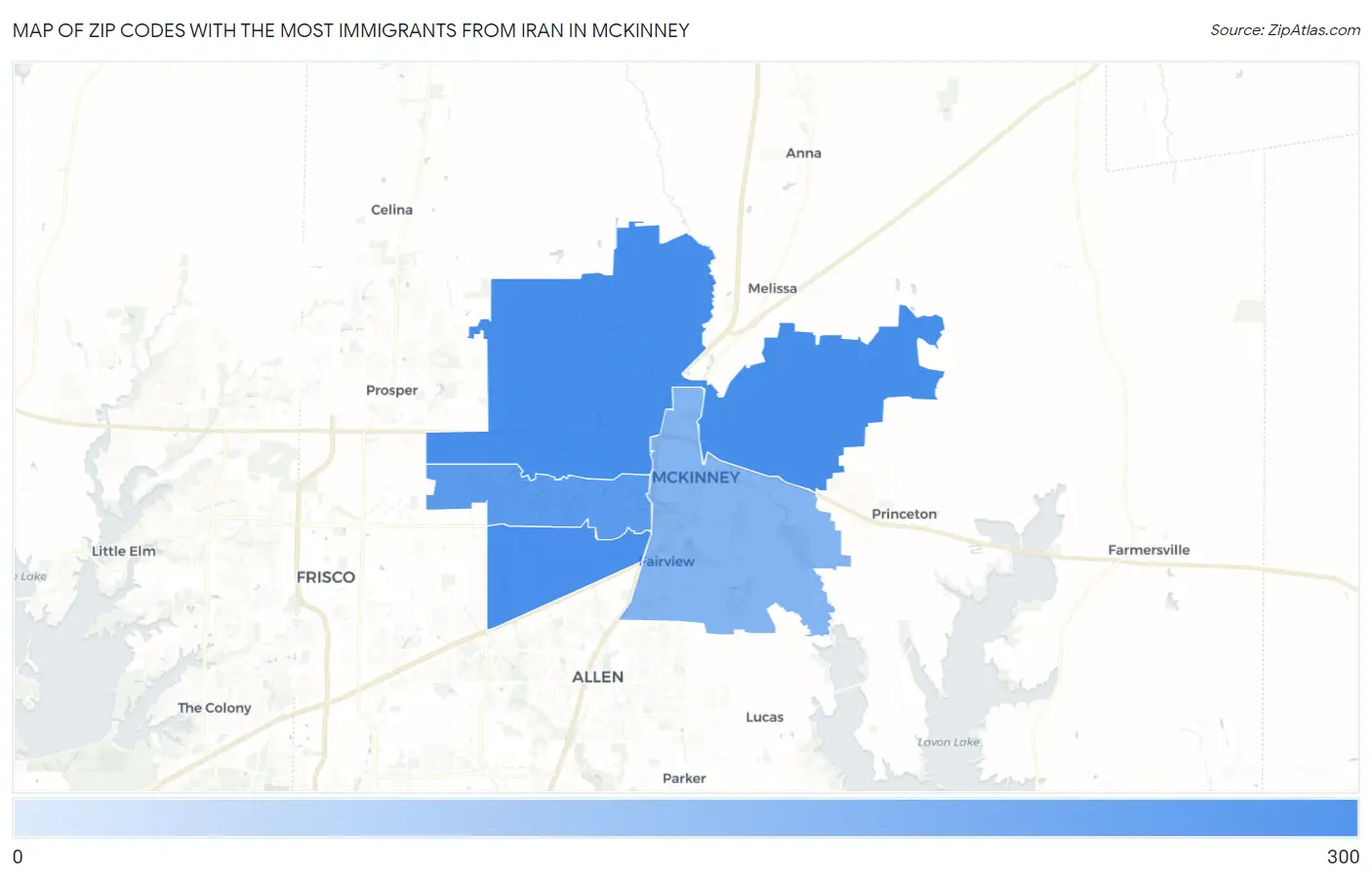 Zip Codes with the Most Immigrants from Iran in Mckinney Map