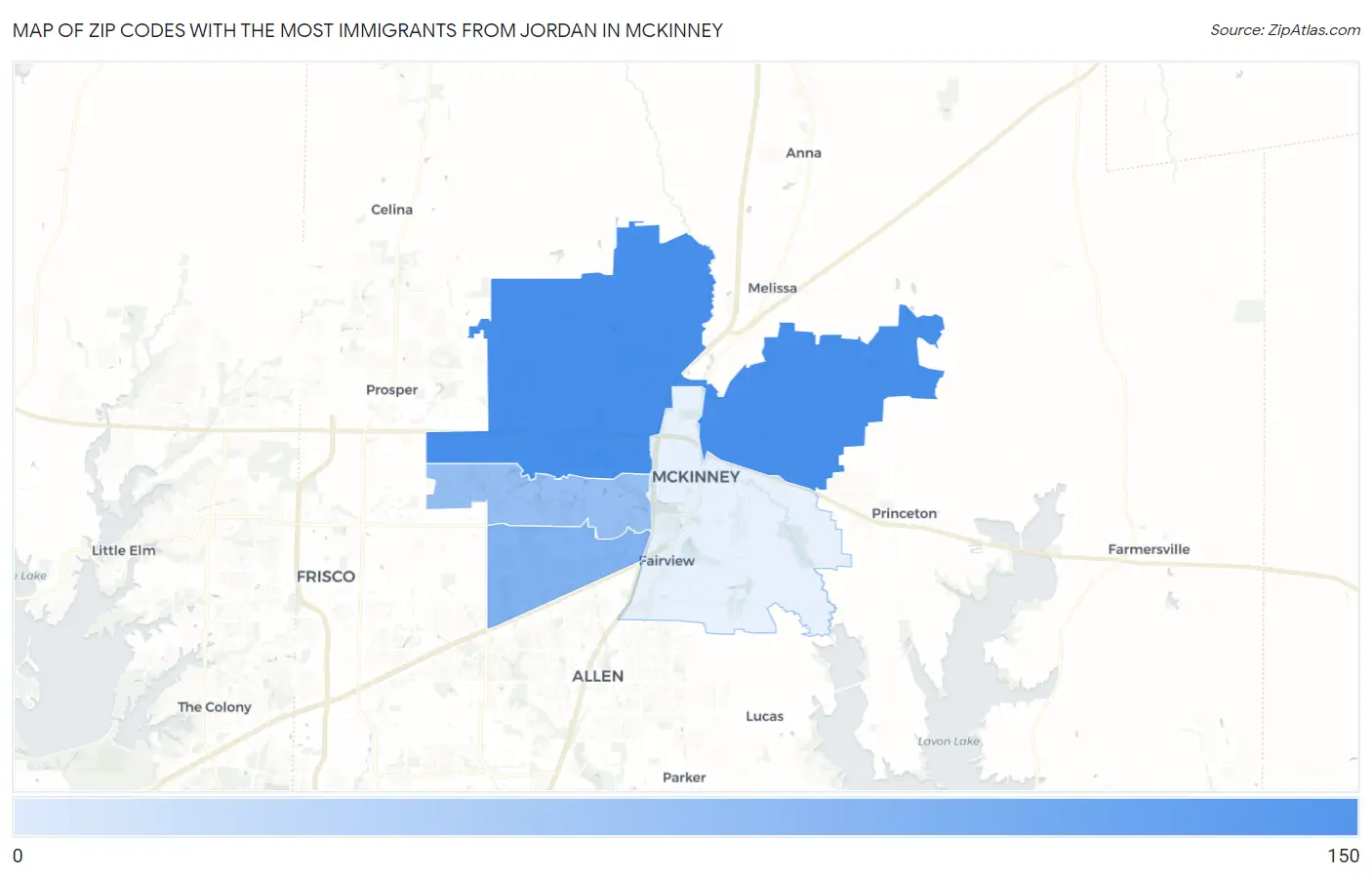 Zip Codes with the Most Immigrants from Jordan in Mckinney Map
