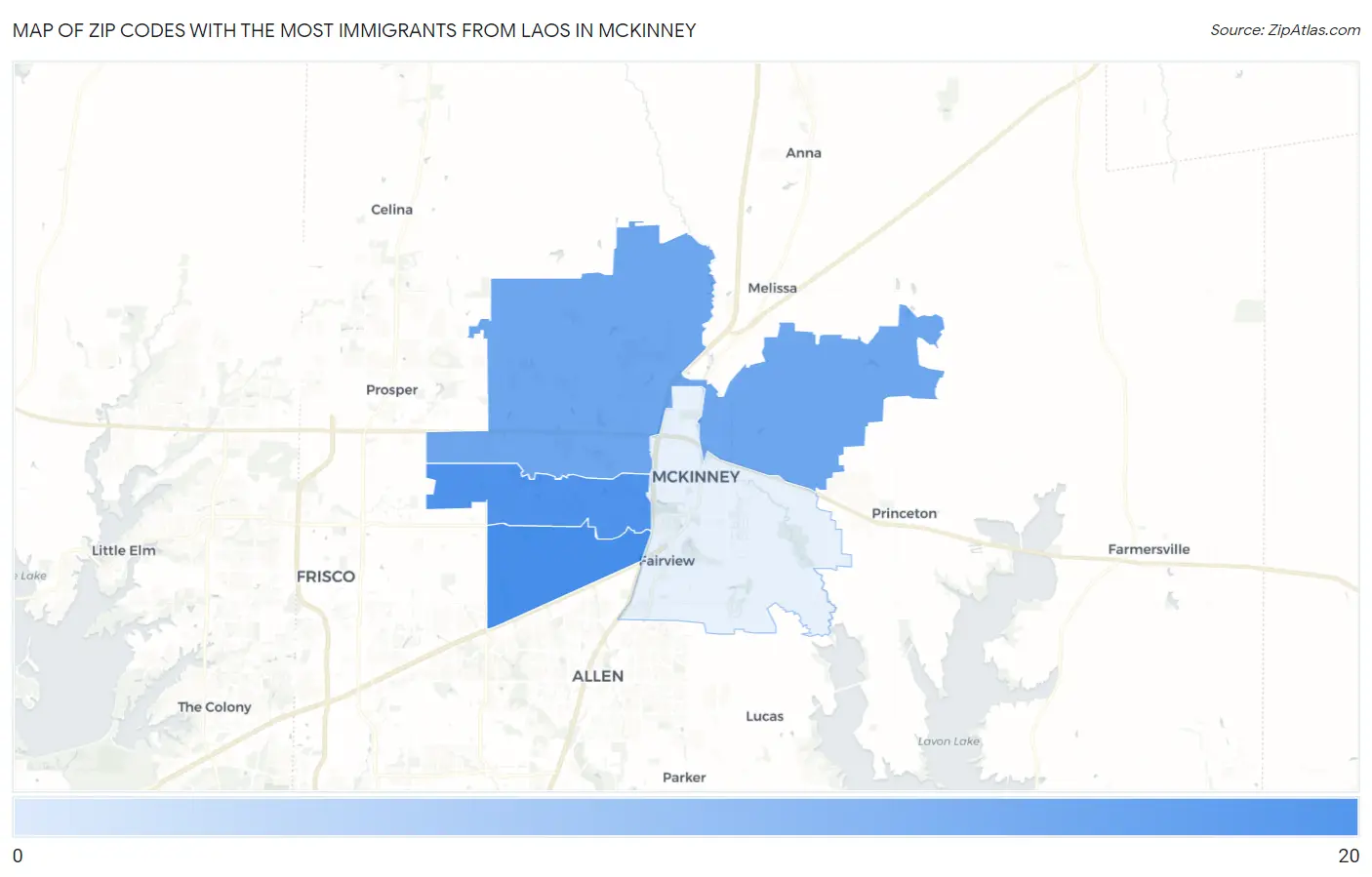 Zip Codes with the Most Immigrants from Laos in Mckinney Map