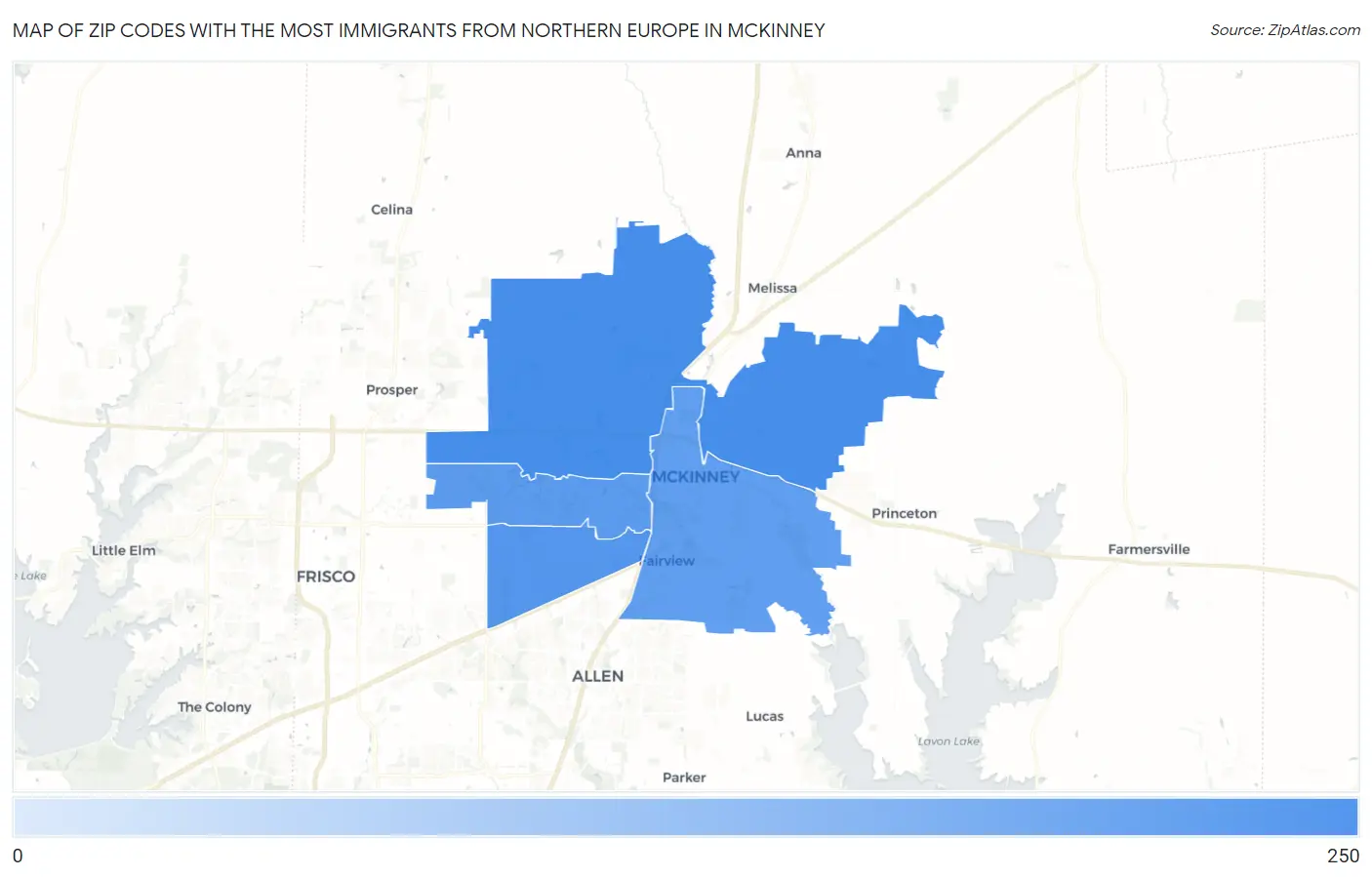 Zip Codes with the Most Immigrants from Northern Europe in Mckinney Map