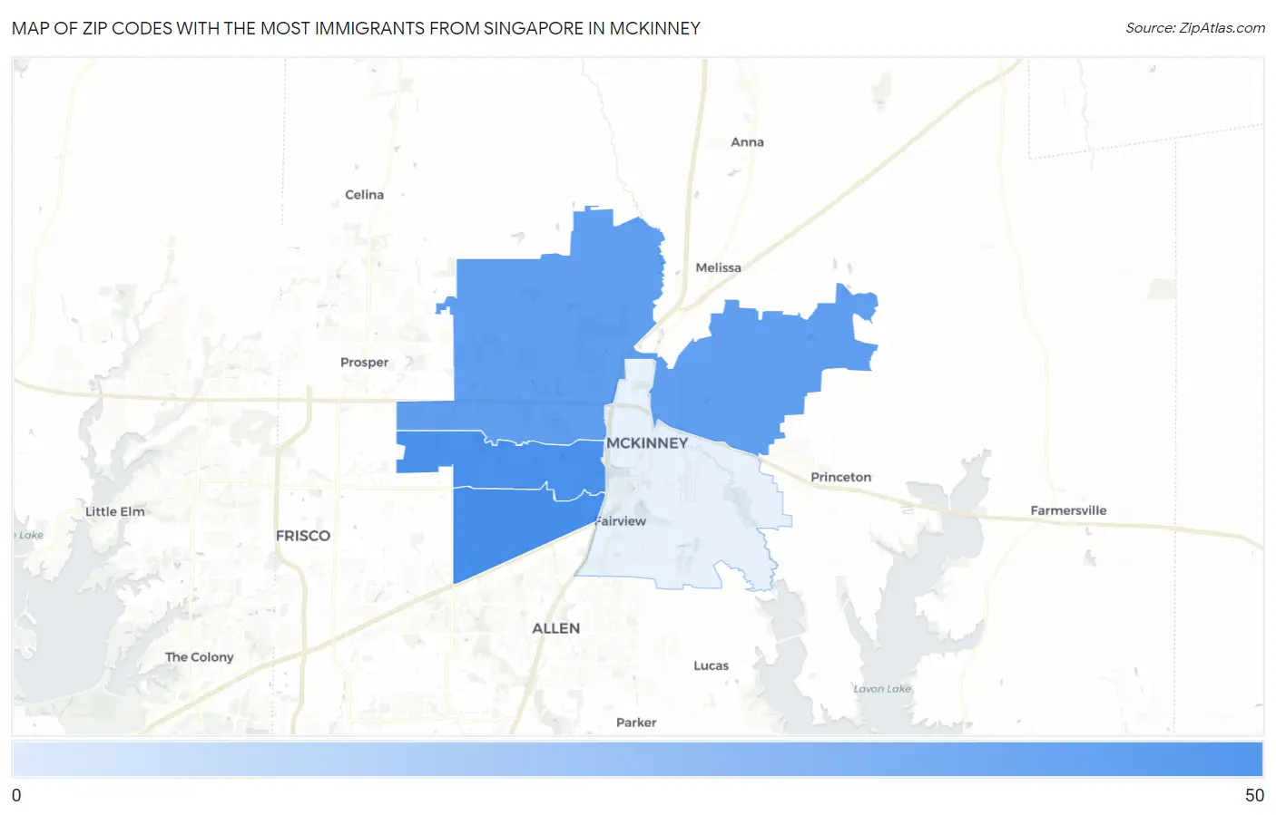 Zip Codes with the Most Immigrants from Singapore in Mckinney Map