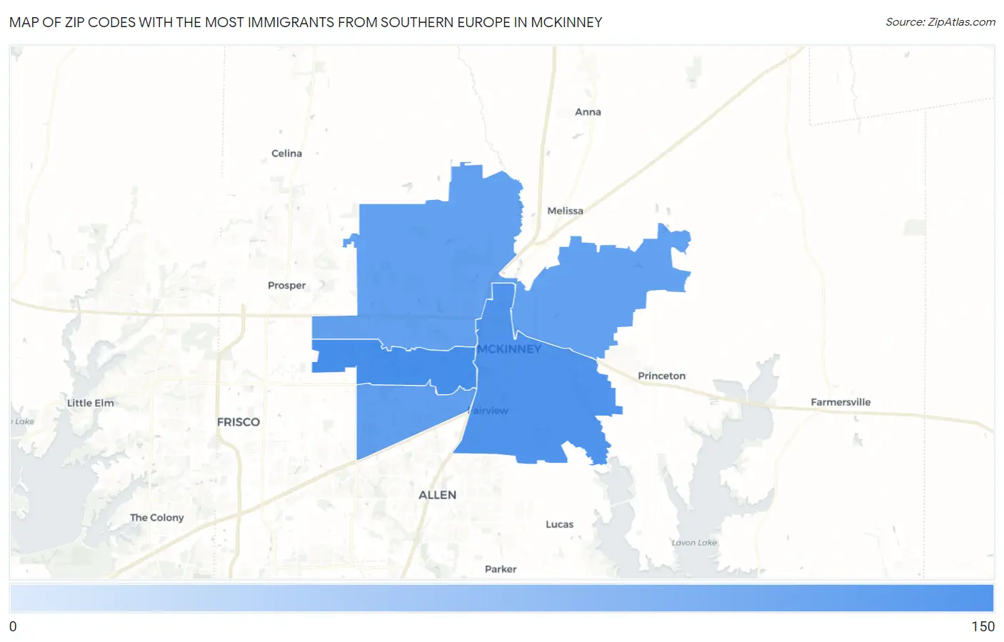 Zip Codes with the Most Immigrants from Southern Europe in Mckinney Map