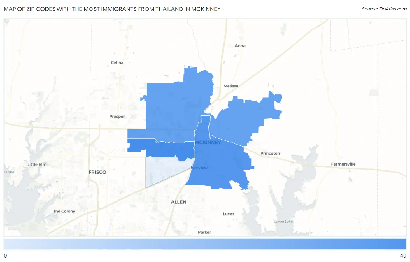 Zip Codes with the Most Immigrants from Thailand in Mckinney Map