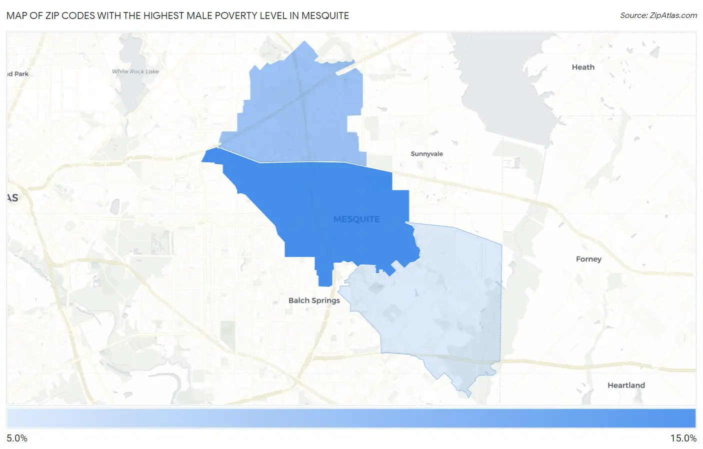 Zip Codes with the Highest Male Poverty Level in Mesquite Map
