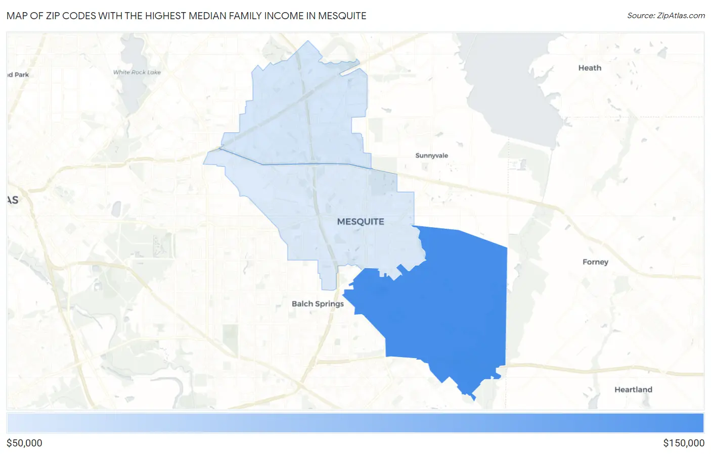 Zip Codes with the Highest Median Family Income in Mesquite Map