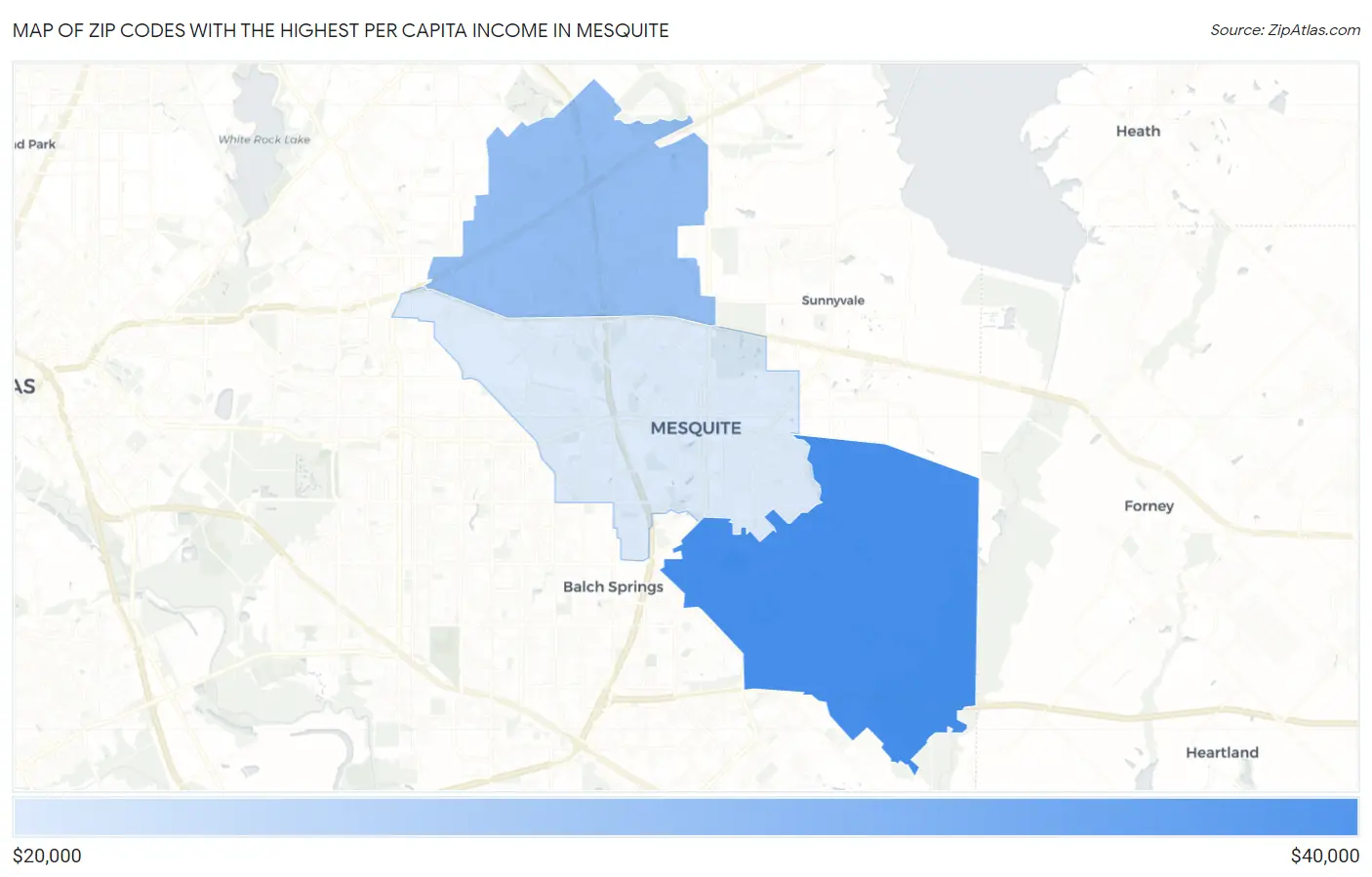 Zip Codes with the Highest Per Capita Income in Mesquite Map
