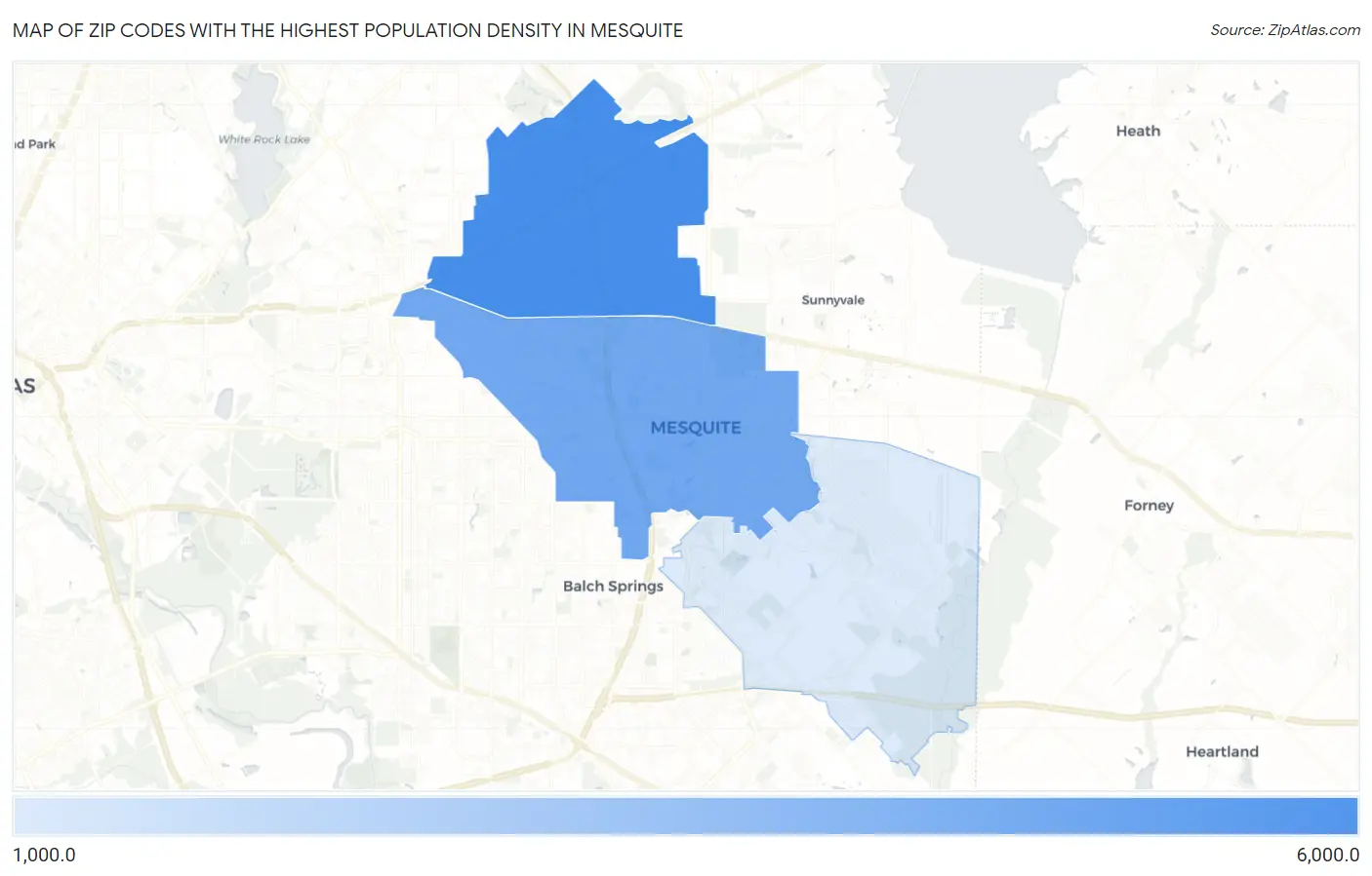 Zip Codes with the Highest Population Density in Mesquite Map