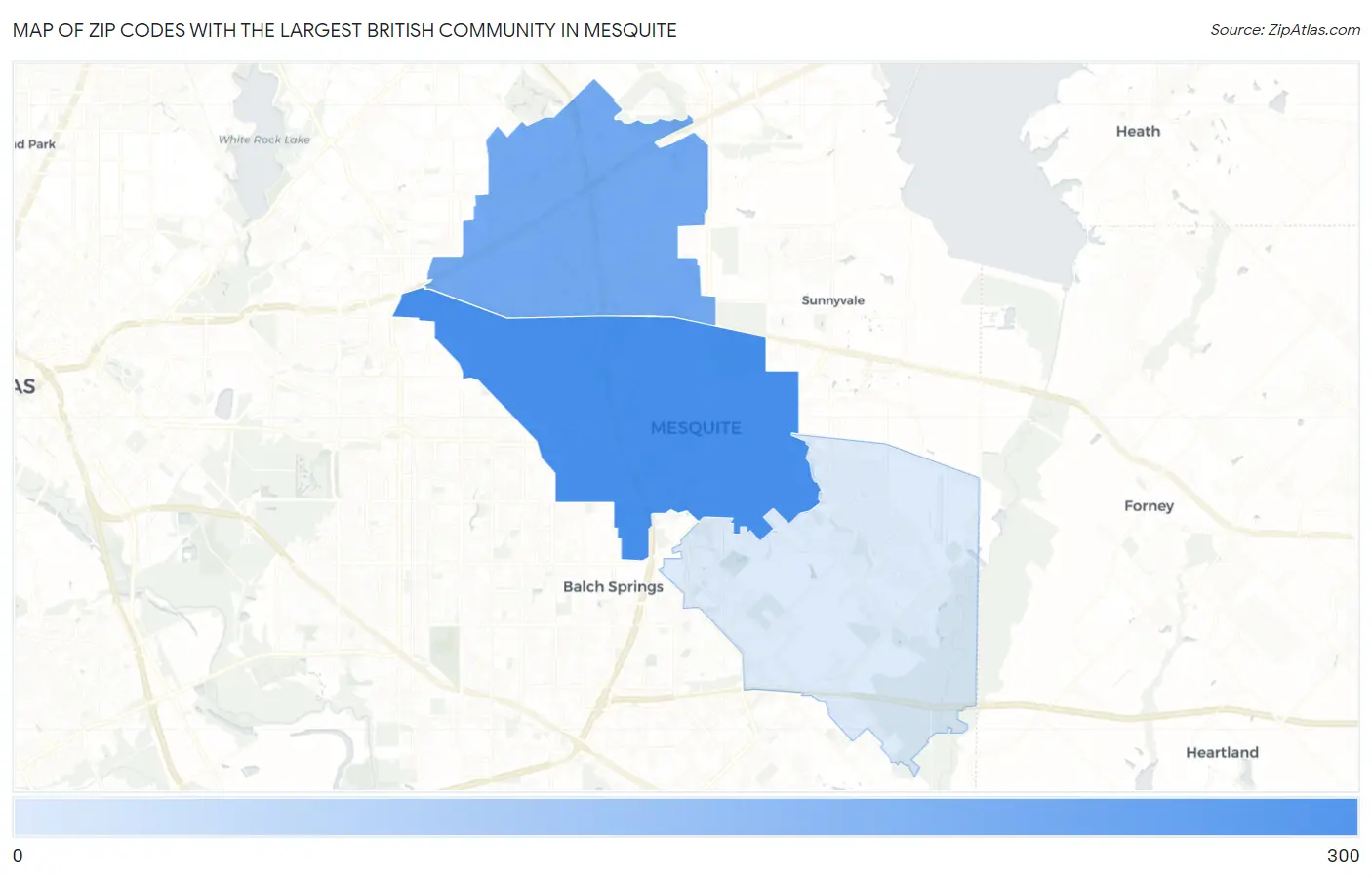 Zip Codes with the Largest British Community in Mesquite Map