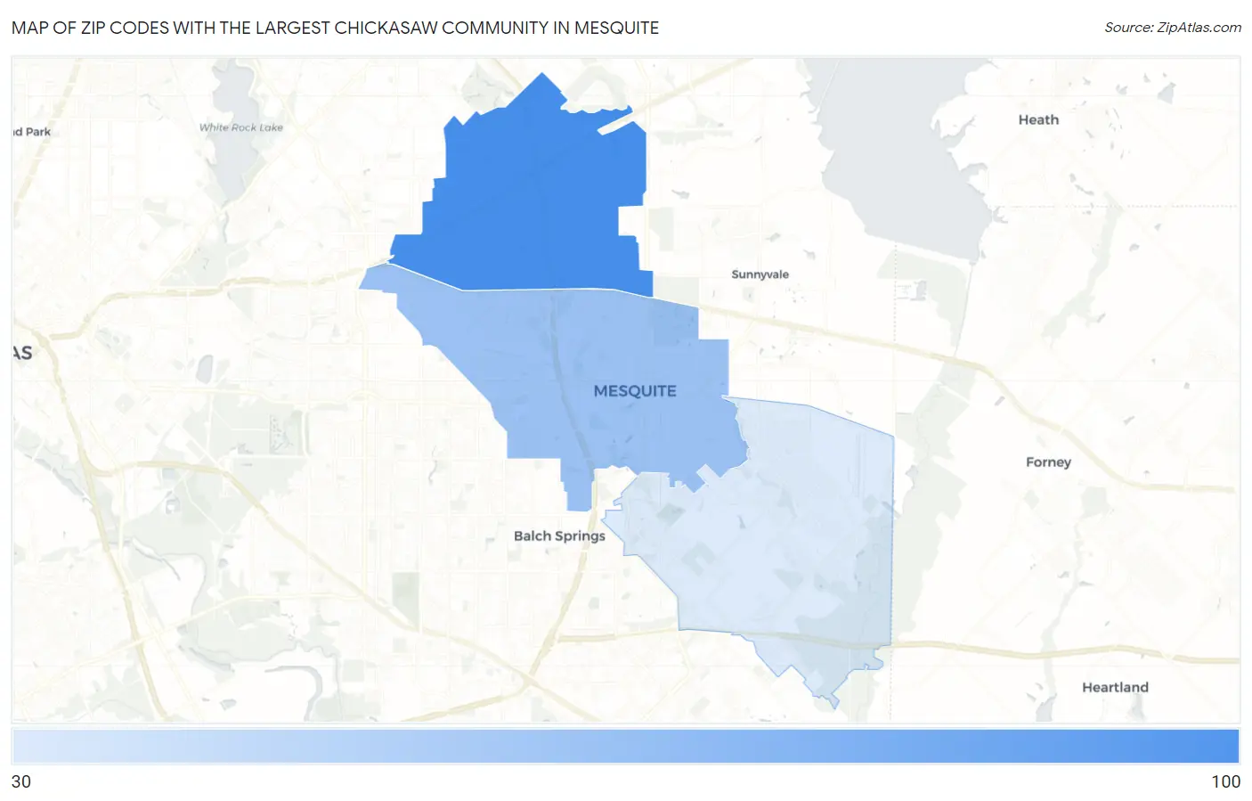 Zip Codes with the Largest Chickasaw Community in Mesquite Map