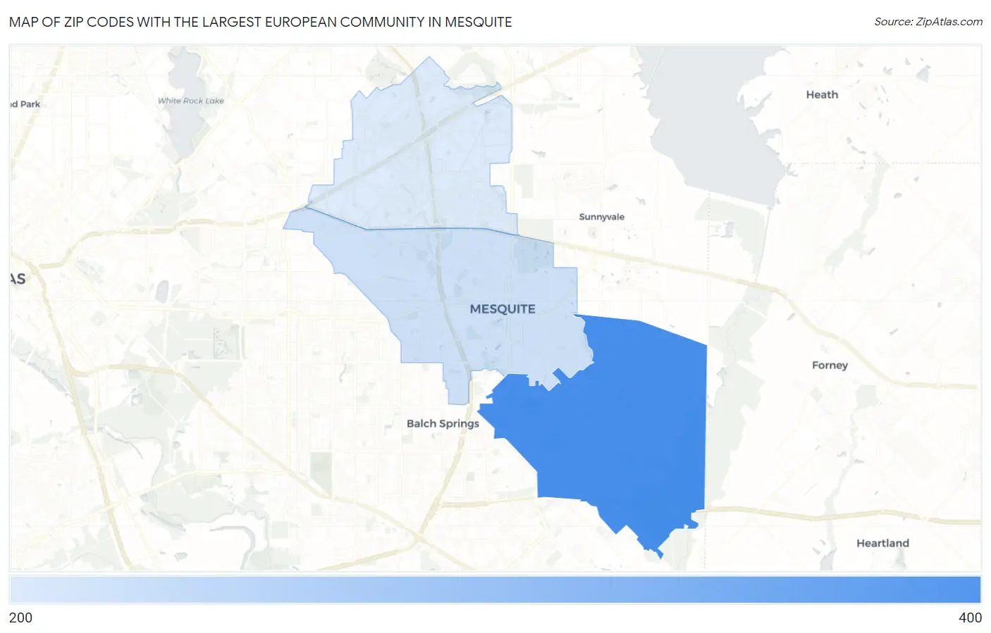 Zip Codes with the Largest European Community in Mesquite Map