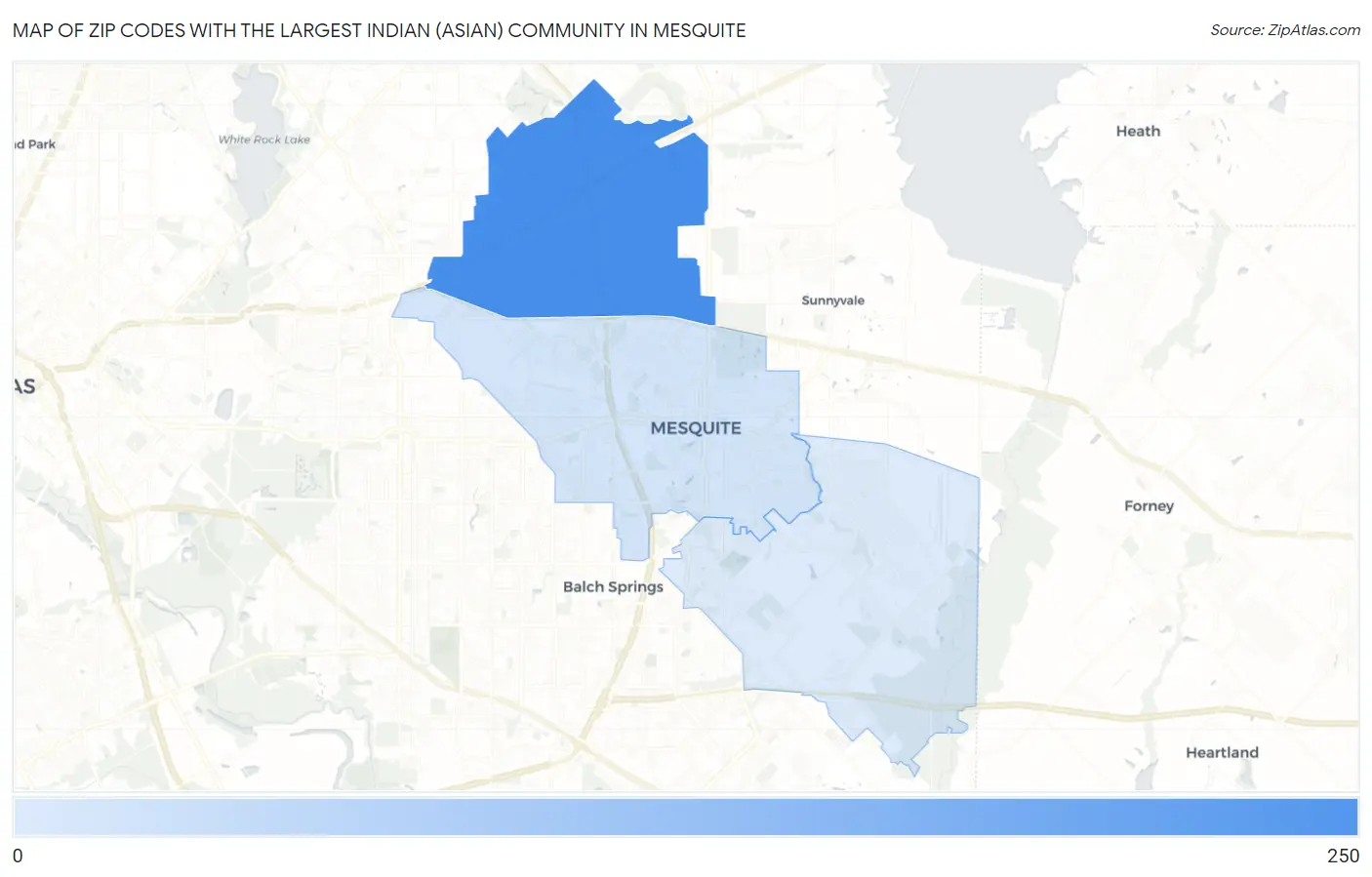 Zip Codes with the Largest Indian (Asian) Community in Mesquite Map