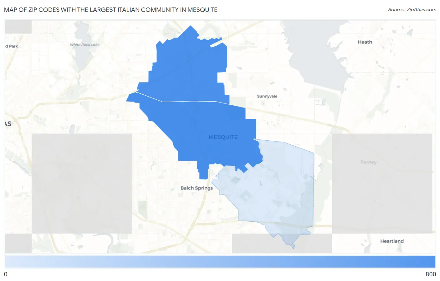 Zip Codes with the Largest Italian Community in Mesquite Map