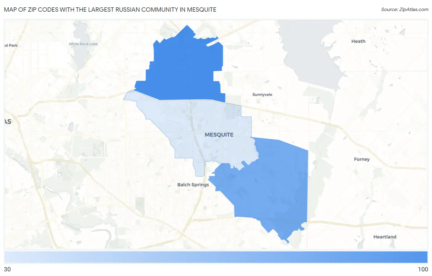 Zip Codes with the Largest Russian Community in Mesquite Map