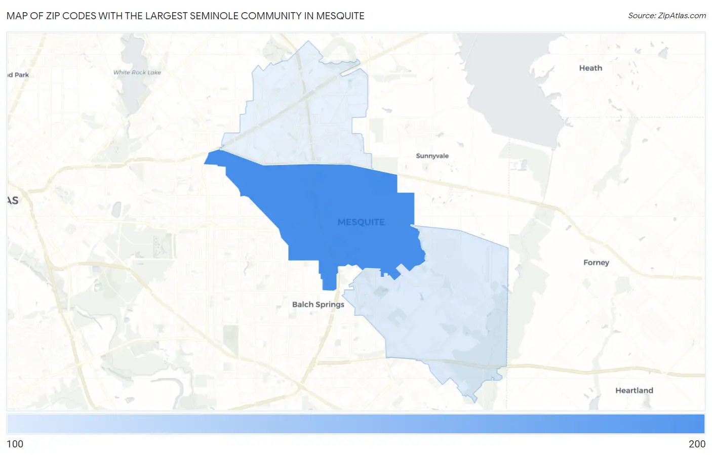 Zip Codes with the Largest Seminole Community in Mesquite Map