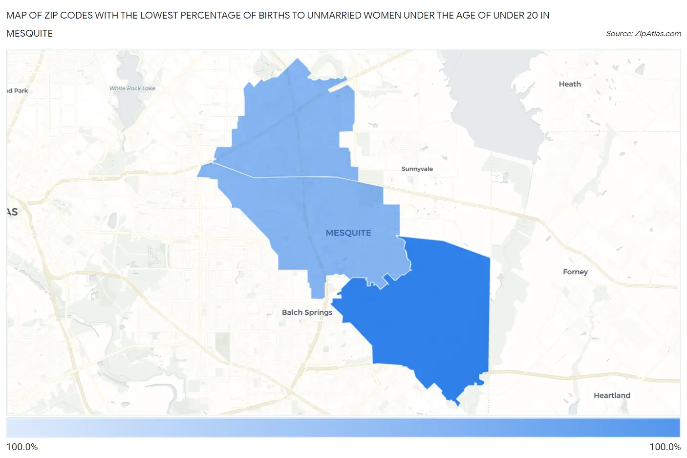 Zip Codes with the Lowest Percentage of Births to Unmarried Women under the Age of under 20 in Mesquite Map