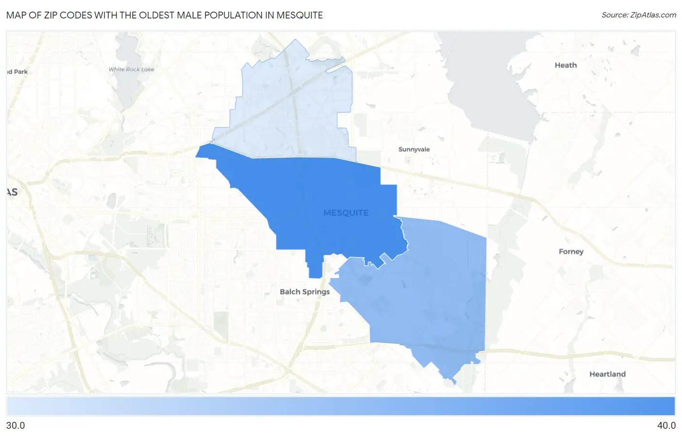 Zip Codes with the Oldest Male Population in Mesquite Map